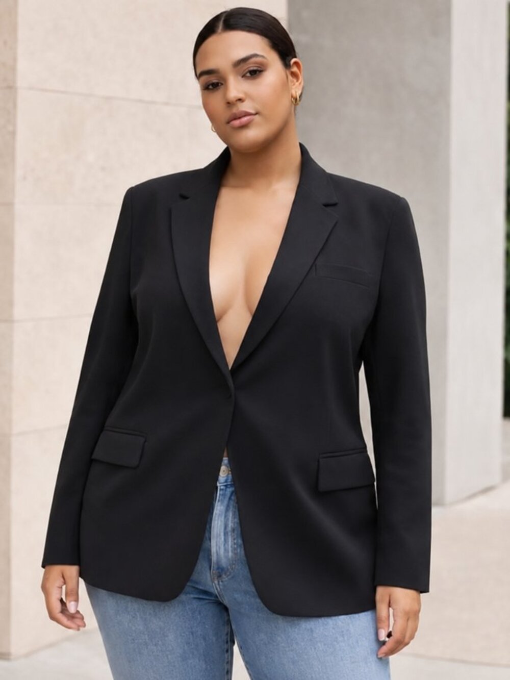 Babaton Aritzia Power Blazer Medium Black Boxy Oversized Single Button Breasted